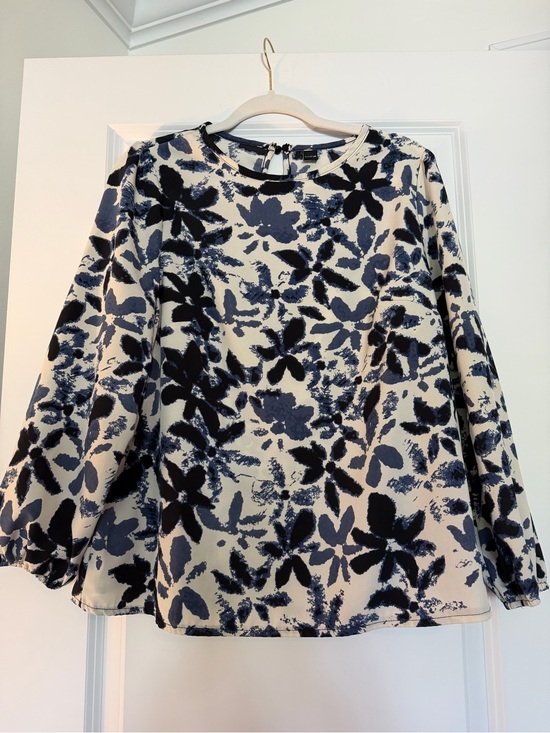 SHEIN Tops - SHEIN Navy and Cream Floral Long-Sleeve Blouse